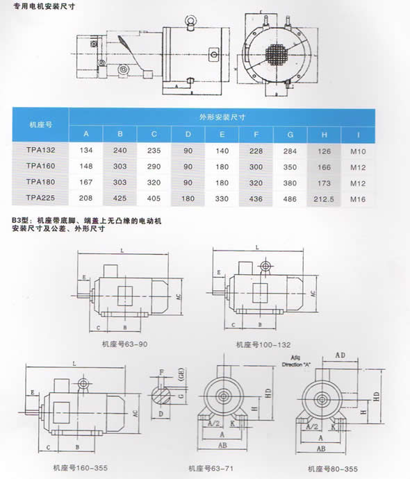 TPA空壓機(jī)專用永磁同步電機(jī)安裝尺寸圖表